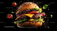 Gourmet Burger with Fresh Vegetables and Sesame Bun