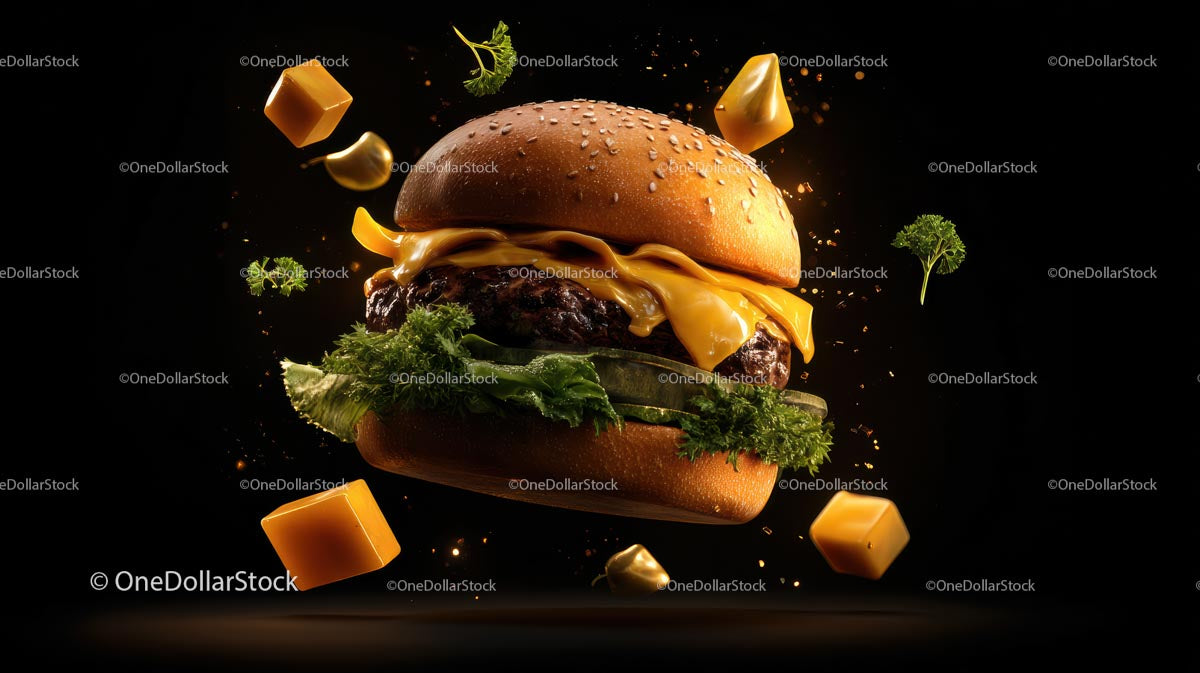 Gourmet Cheeseburger in Dynamic Floating Presentation