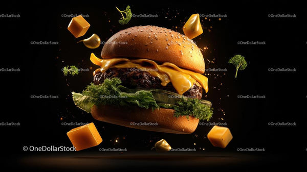 Gourmet Cheeseburger w Dynamicznej, Unoszącej się Prezentacji
