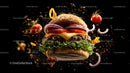 Gourmet Burger with Fresh Ingredients on Black Background