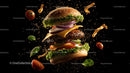 Floating Gourmet Burger with Fresh Ingredients