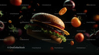 Gourmet Cheeseburger with Flying Ingredients