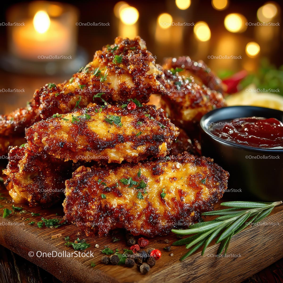 Grilled Chicken Wings with Barbecue Sauce and Rosemary