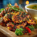 Spicy Grilled Chicken with Herbs and Lemon Wedge