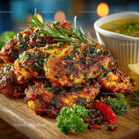 Spicy Grilled Chicken with Herbs and Lemon Wedge