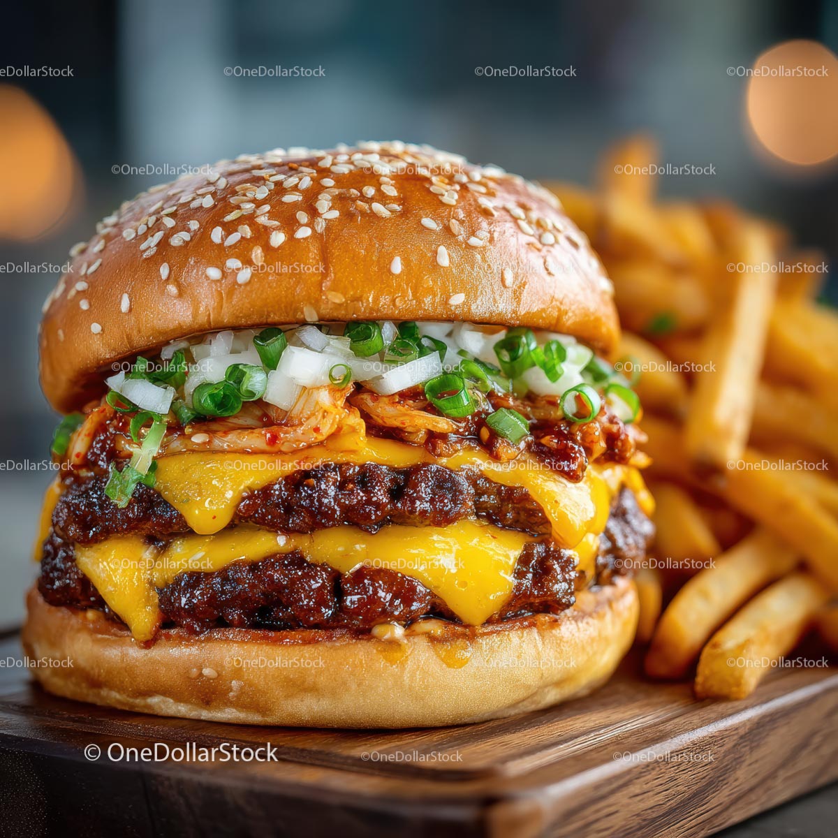 Gourmet Double Cheeseburger with Crispy Fries