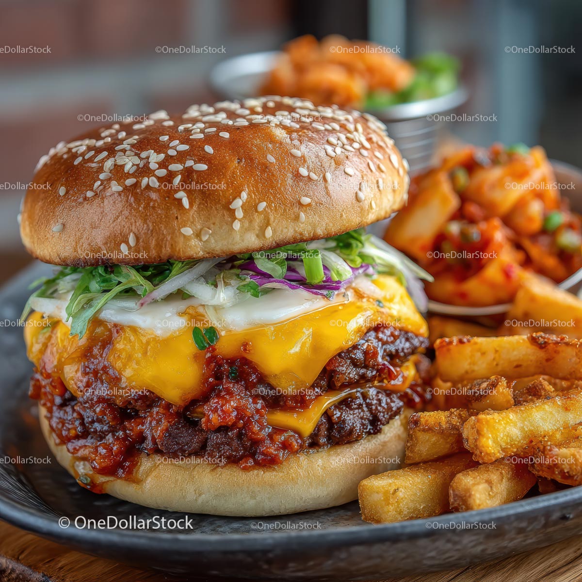 Juicy Cheeseburger with Crispy Fries and Fresh Toppings