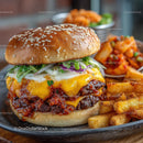 Juicy Cheeseburger with Crispy Fries and Fresh Toppings