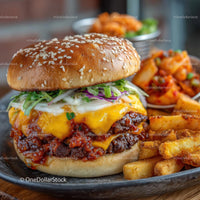 Juicy Cheeseburger with Crispy Fries and Fresh Toppings