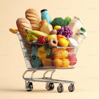 Assorted Fresh Groceries in a Shopping Cart