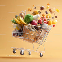 Vibrant Grocery Shopping Cart Overflowing with Fresh Produce