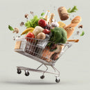Abundant Shopping Cart with Fresh Groceries and Vegetables