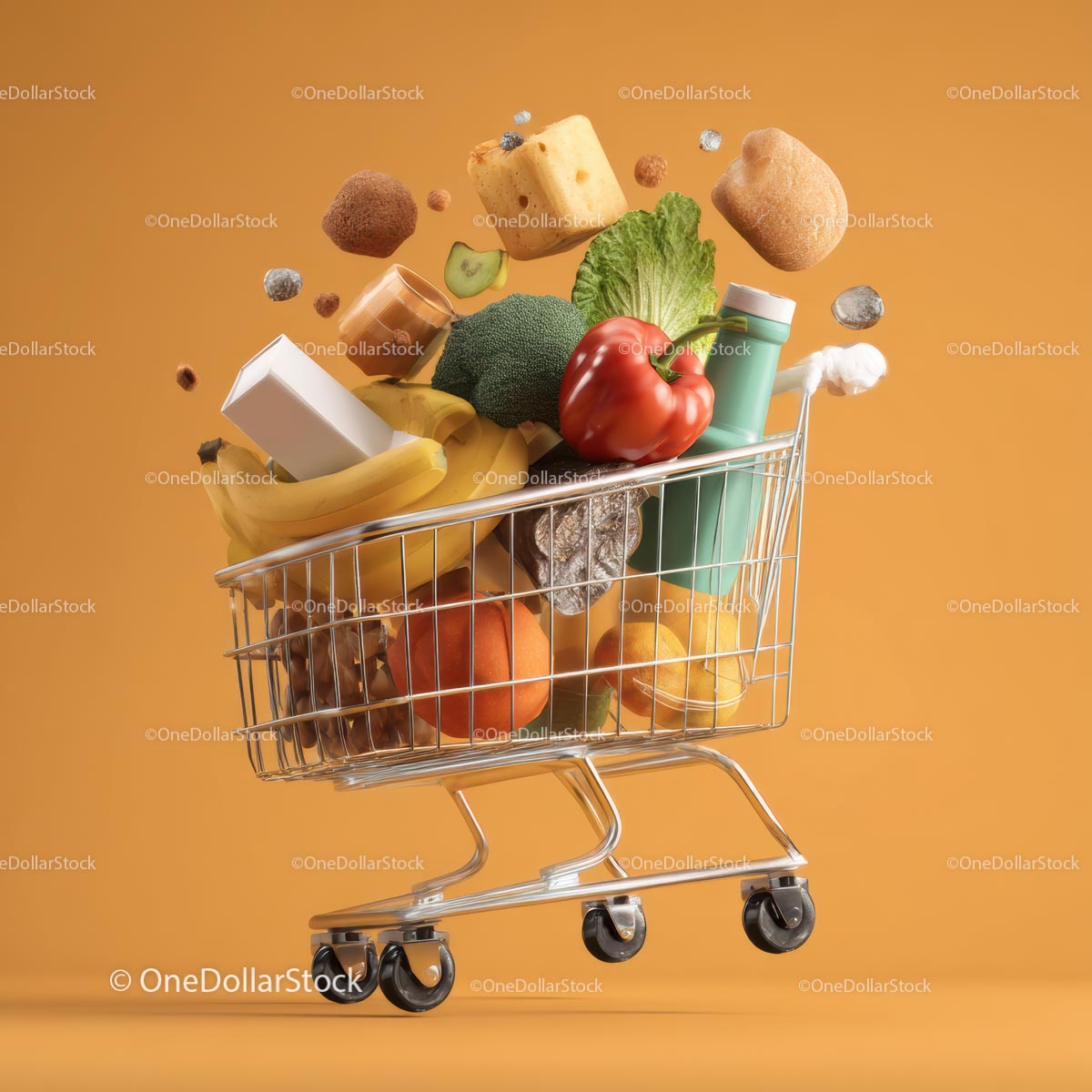 Dynamic Floating Groceries in Shopping Cart