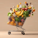 Overflowing Shopping Cart with Fresh Fruits and Vegetables
