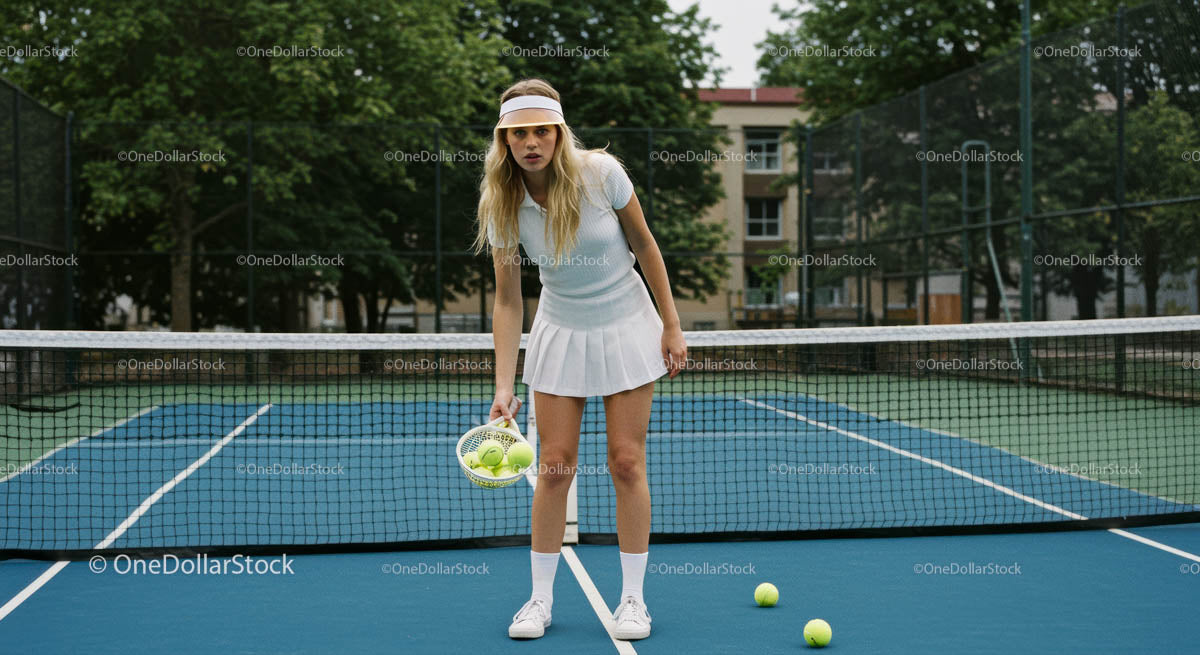 Young Woman Playing Tennis on Outdoor Court