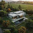 Modern Luxury Home Surrounded by Vineyard and Lush Greenery
