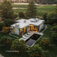 Modern Luxury Home Surrounded by Vineyard and Lush Greenery