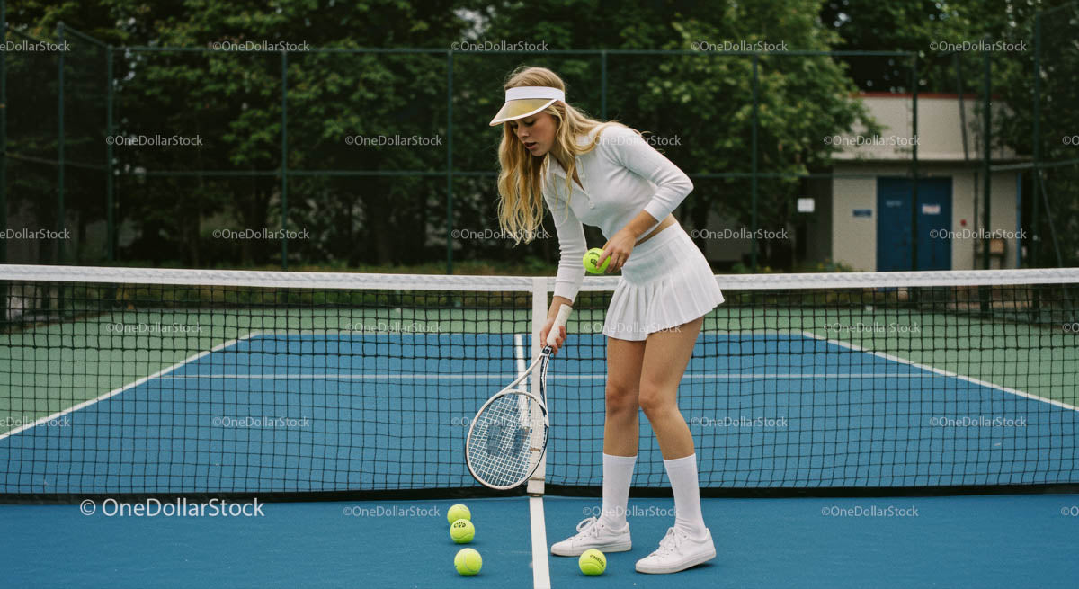 Female Tennis Player Practicing on Outdoor Court