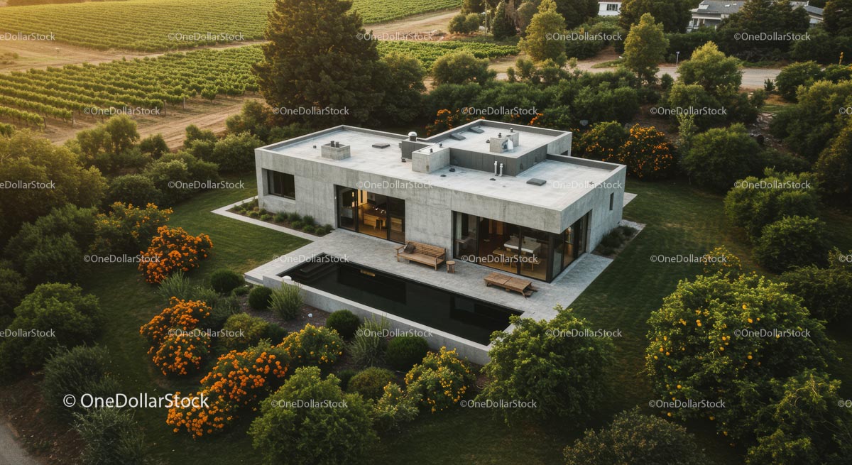 Modern Luxury Home Surrounded by Vineyard and Lush Greenery