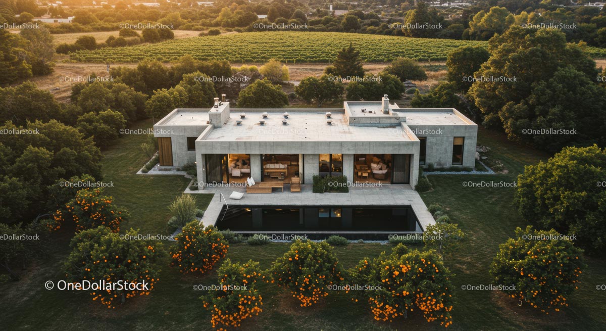 Modern Luxury Home Surrounded by Vineyard and Lush Greenery