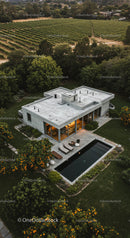 Modern Villa with Pool and Vineyard View at Sunset