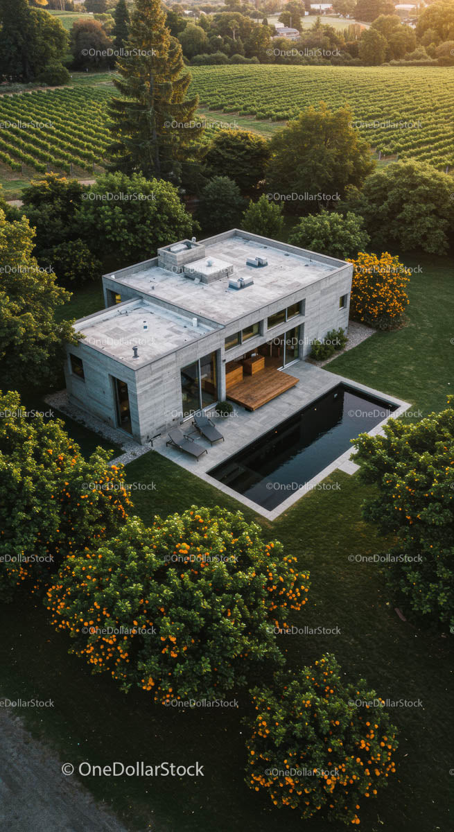 Modern Minimalist Home Surrounded by Lush Vineyards