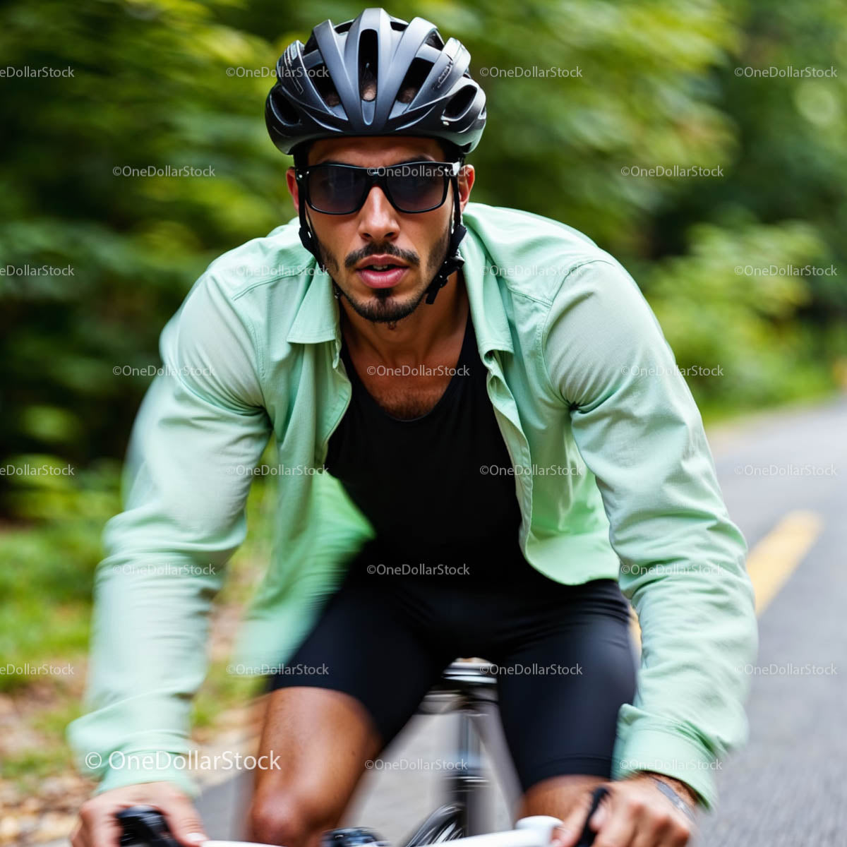 Cyclist Riding on a Scenic Forest Road
