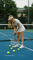 Focused Female Tennis Player on Court in Action