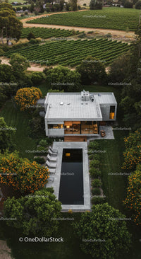 Modern Luxury Home Surrounded by Vineyard and Lush Greenery