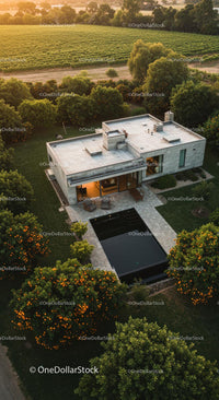 Modern Luxury Home Surrounded by Vineyard and Lush Greenery