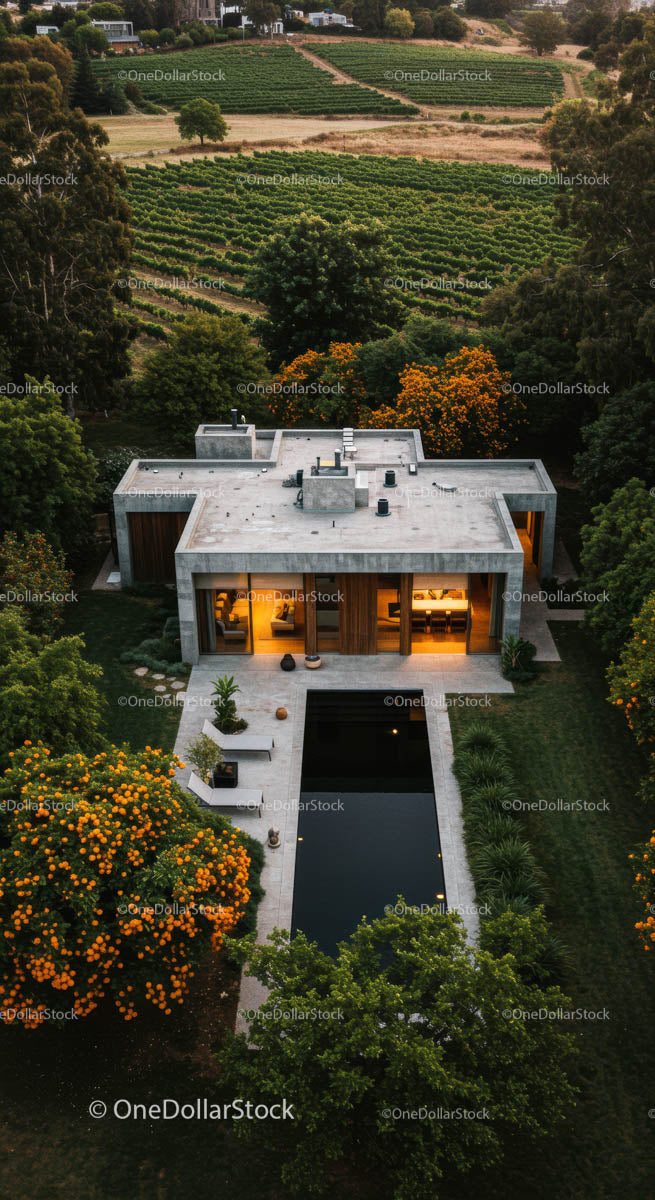 Modern Luxury Villa with Vineyard and Lush Greenery