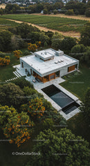 Modern Concrete House with Pool and Orange Flowers