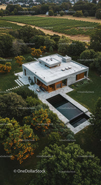 Modern Luxury Home Surrounded by Vineyard and Lush Greenery