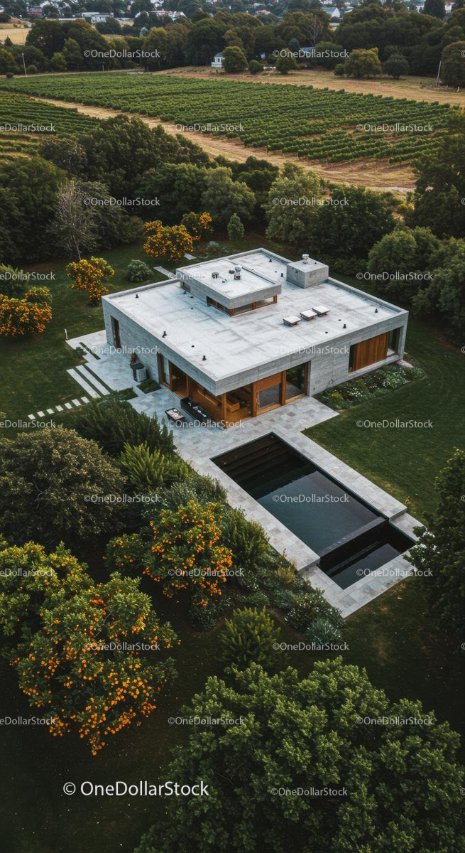 Modern Luxury Home Surrounded by Vineyard and Lush Greenery