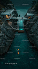 Modern Cliffside House with Kayak in Turquoise Waters