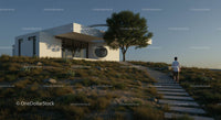 Modern Minimalist House in Sunset Landscape