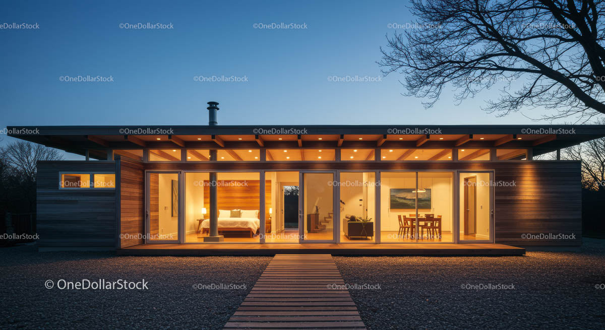 Elegant Modern House with Glass Facade at Twilight