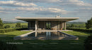 Modern Villa with Reflection Pool in Scenic Countryside