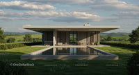 Modern Villa with Reflection Pool in Scenic Countryside