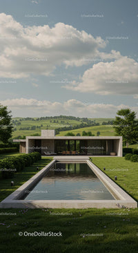 Modern Villa with Pool in Serene Countryside Landscape