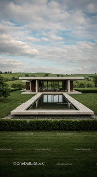 Modern Countryside House with Reflective Pool