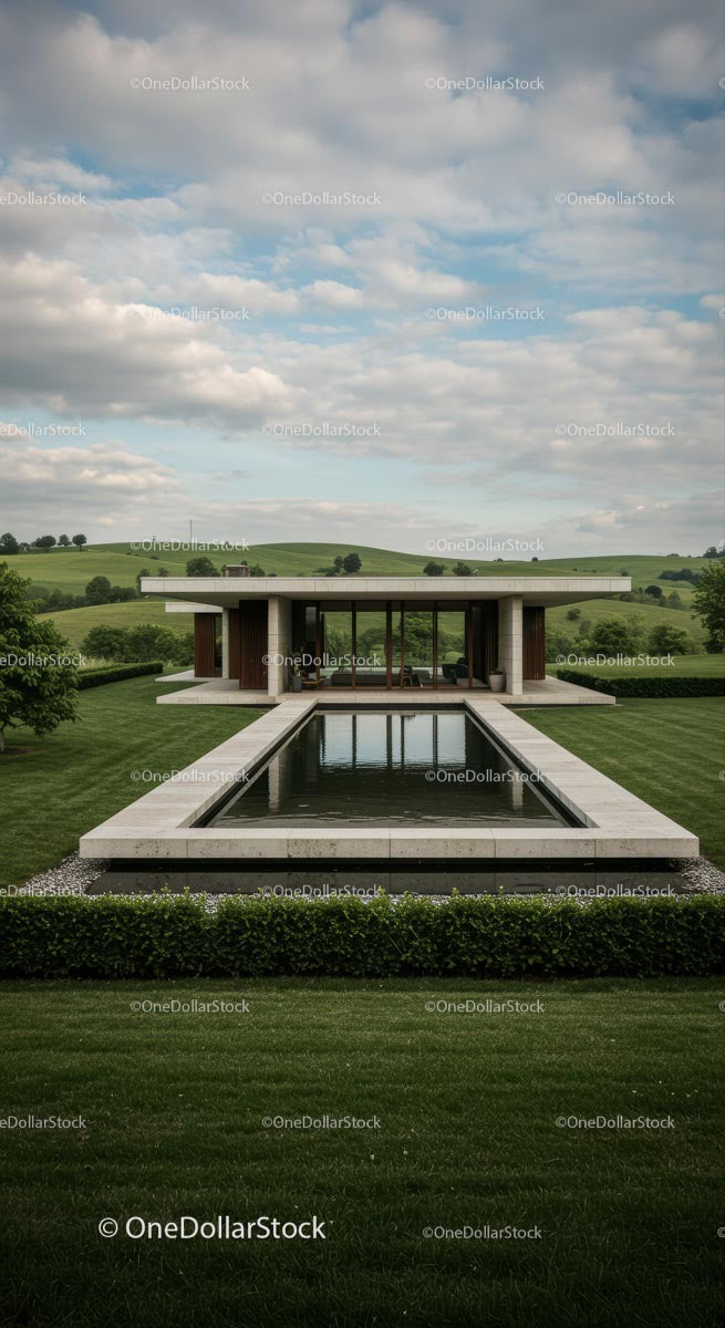 Modern Villa with Pool in Serene Countryside Landscape