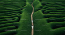 Green Maze with Two People Walking Along a Pathway