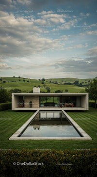 Modern Luxury Home with Reflection Pool in Countryside