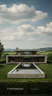 Modern Villa with Pool in Serene Countryside Landscape