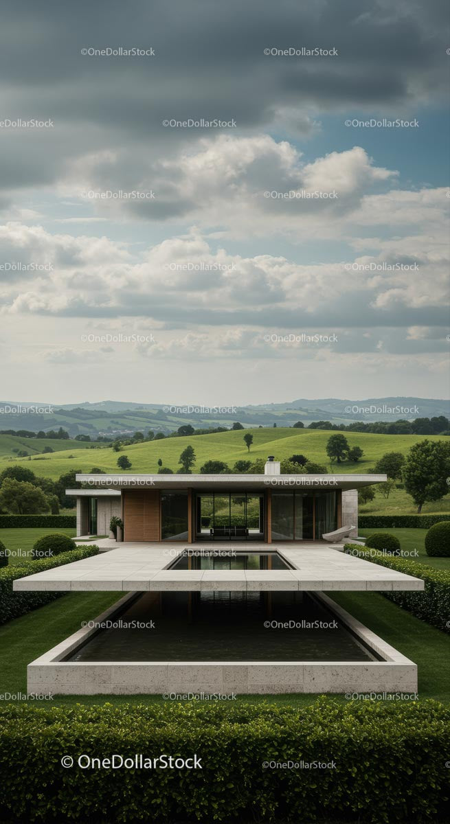 Modern Villa with Pool in Serene Countryside Landscape