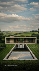Modern Architectural Villa with Reflecting Pool in Countryside