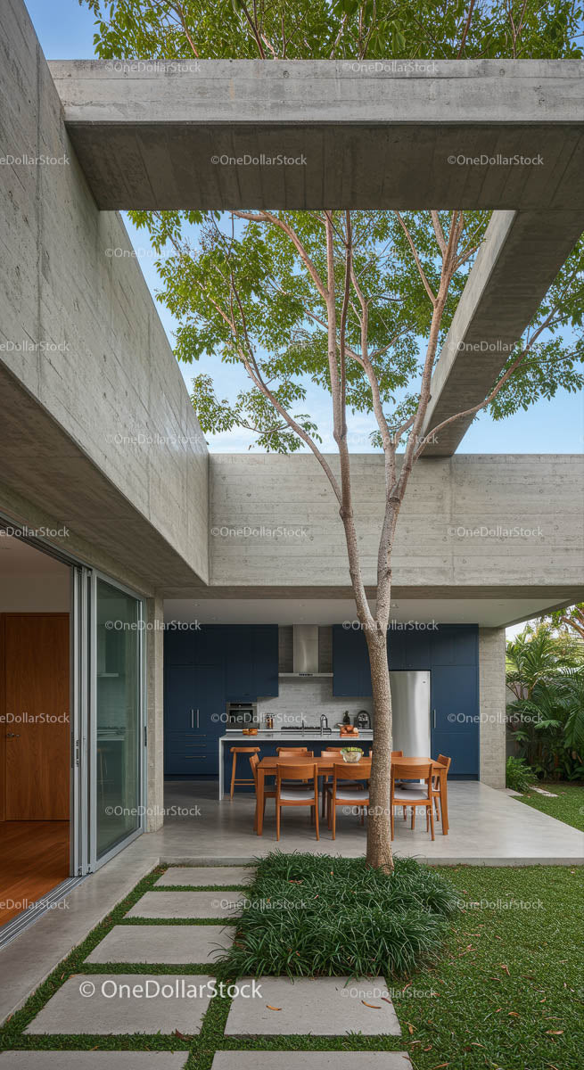 Modern Open Kitchen with Concrete and Greenery
