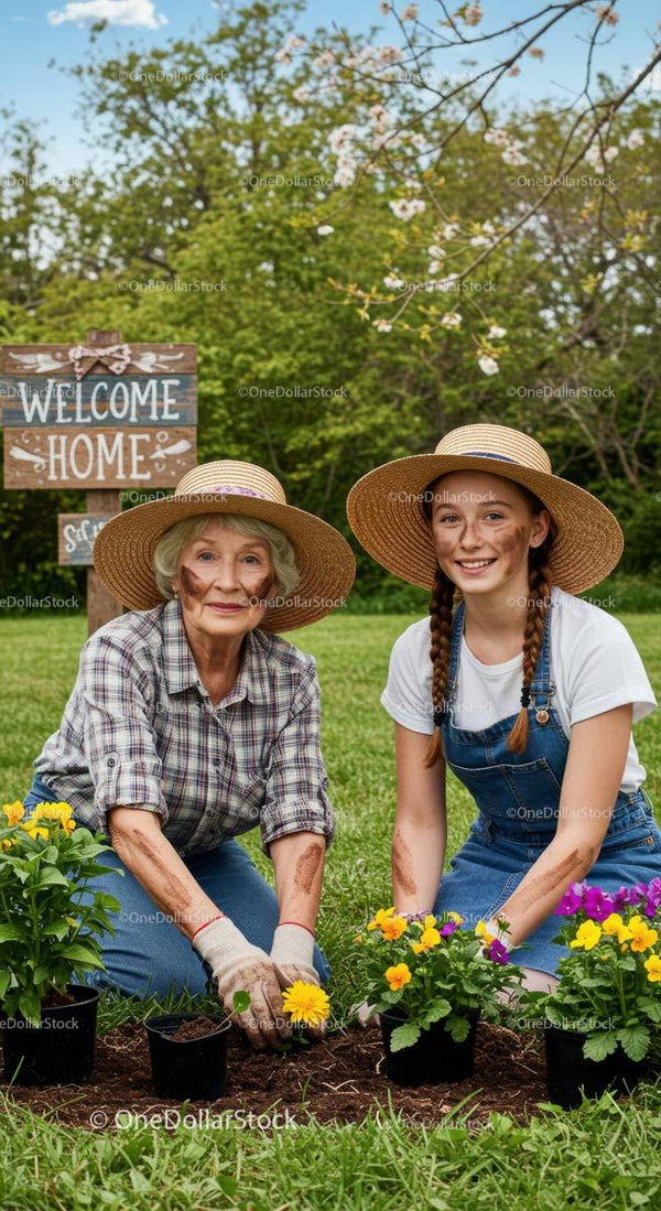 Grandmother and Granddaughter Enjoying Spring Gardening