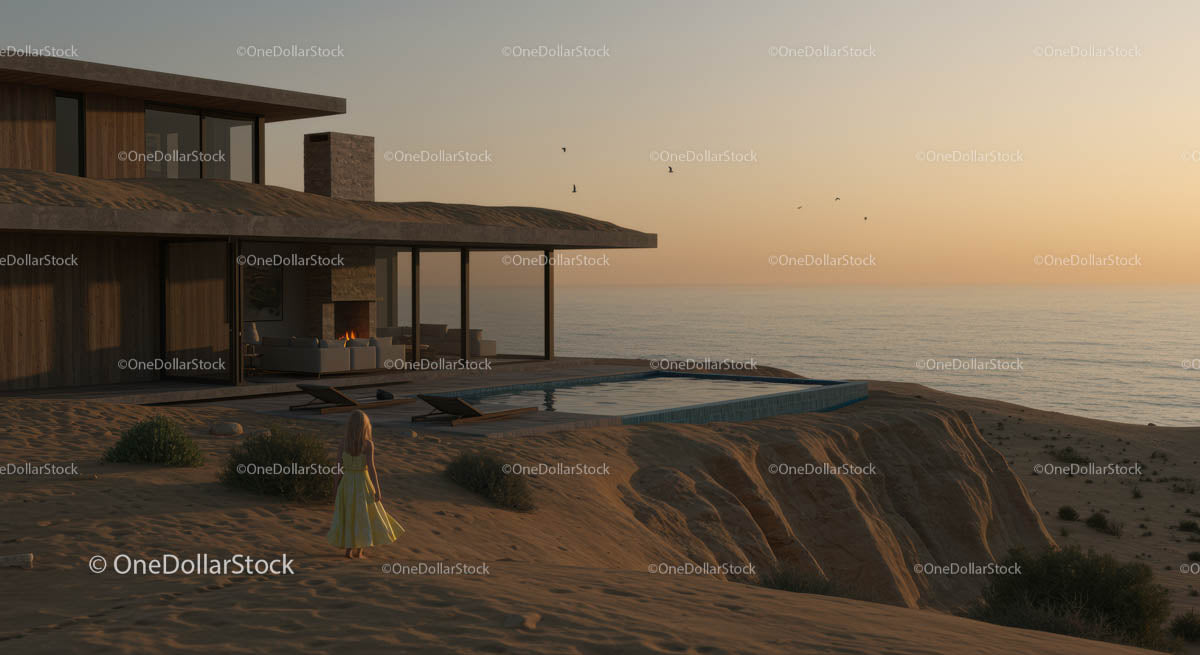 Luxury Coastal House at Sunset with Infinity Pool